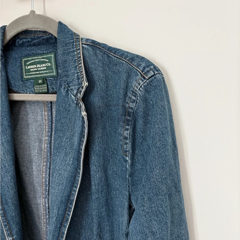 Vintage Ralph Lauren Women's Denim Blazer - Picture 2 of 7